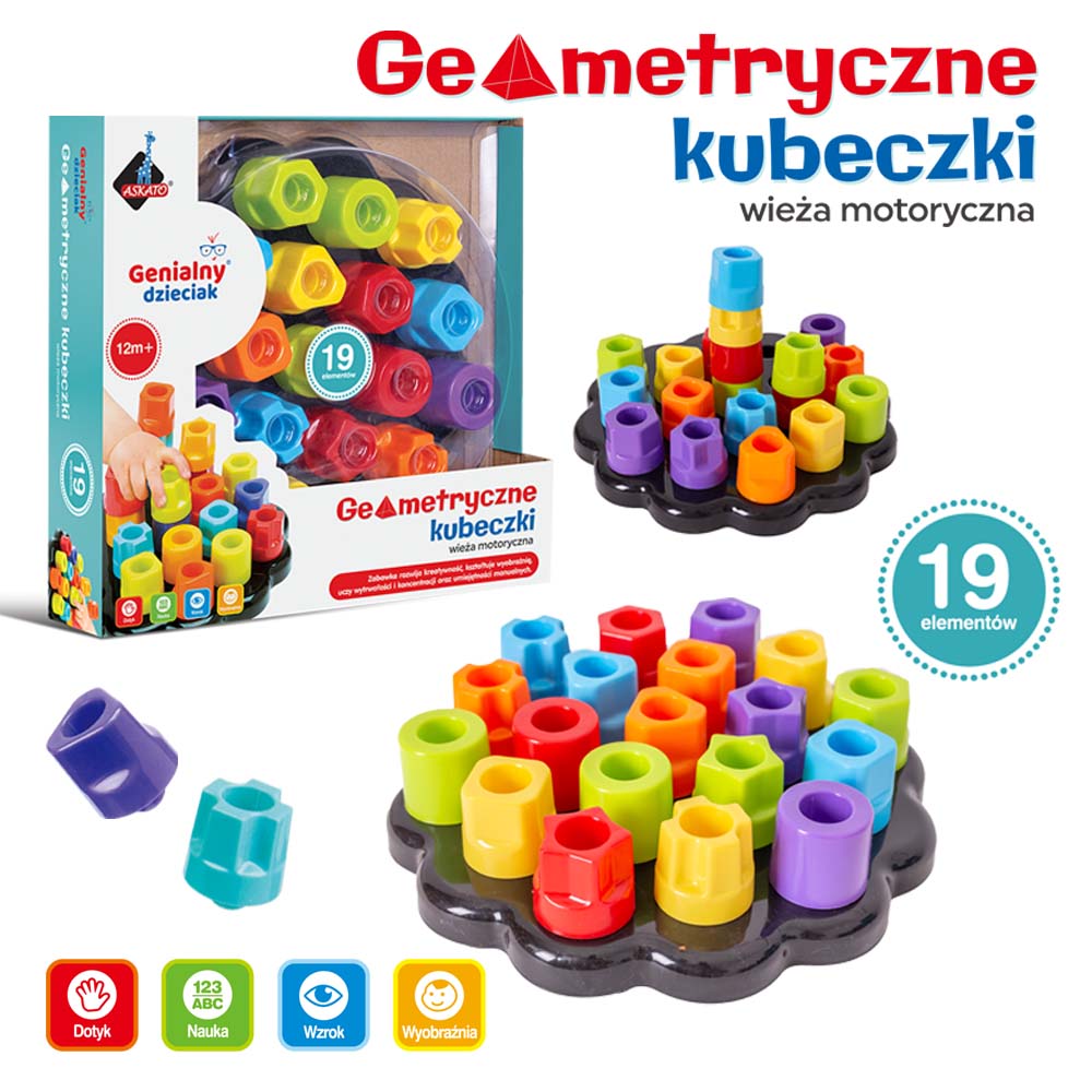 Geometryczne kubeczki wieża motoryczna 19 elem.