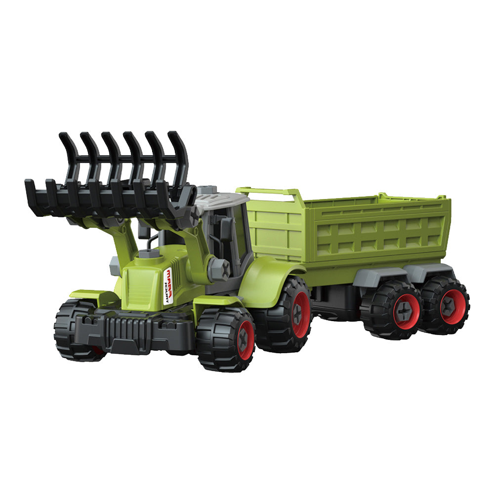 Traktor z łyżką i przyczepą do skręcania