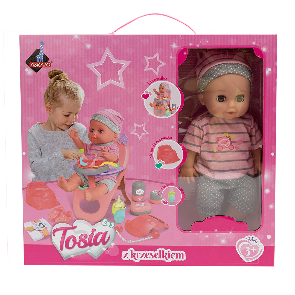 Lalka Tosia z krzesełkiem do karmienia i akcesoriami