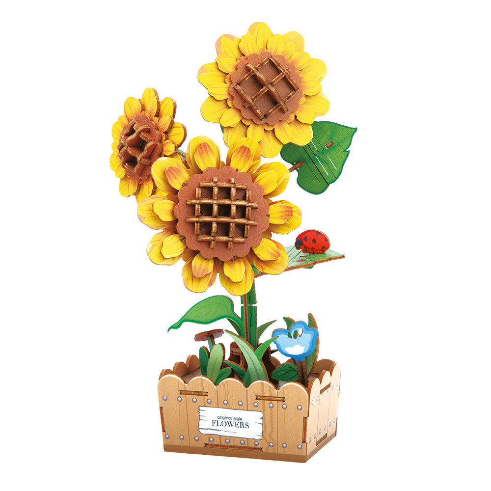 Drewniane puzzle 3D – Słoneczniki w skrzynce