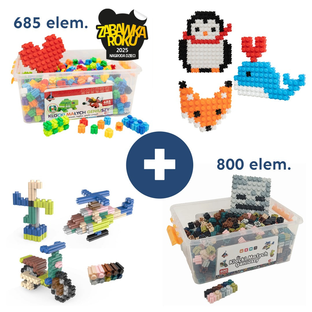 Mega-zestaw klocków konstrukcyjnych - 1485 elementów (685 elementów + 800 elementów)