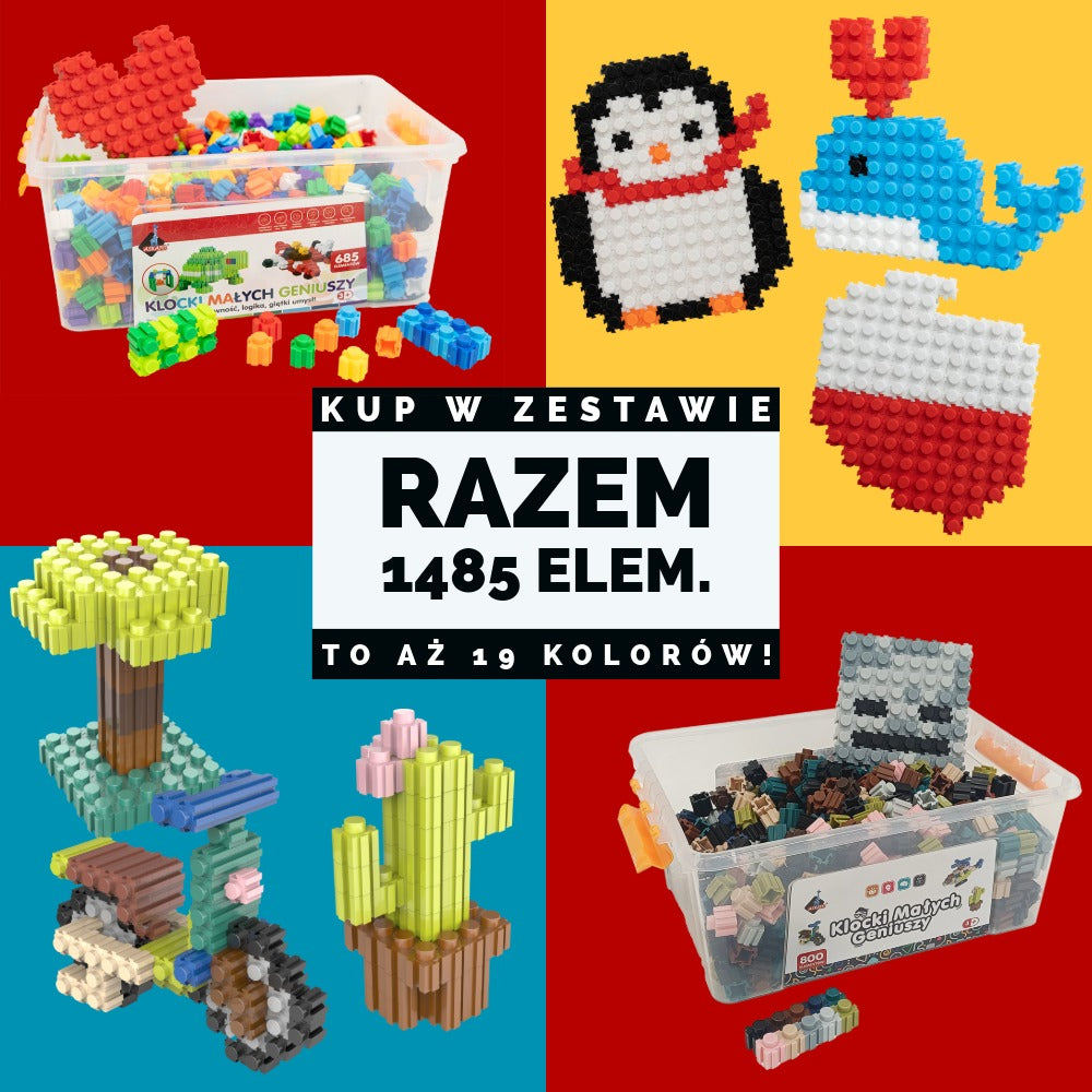 Mega-zestaw klocków konstrukcyjnych - 1485 elementów (685 elementów + 800 elementów)