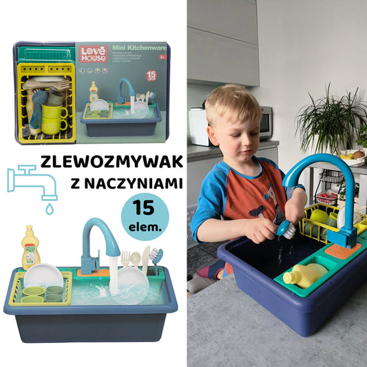 Zlewozmywak z naczyniami - 15 elementów