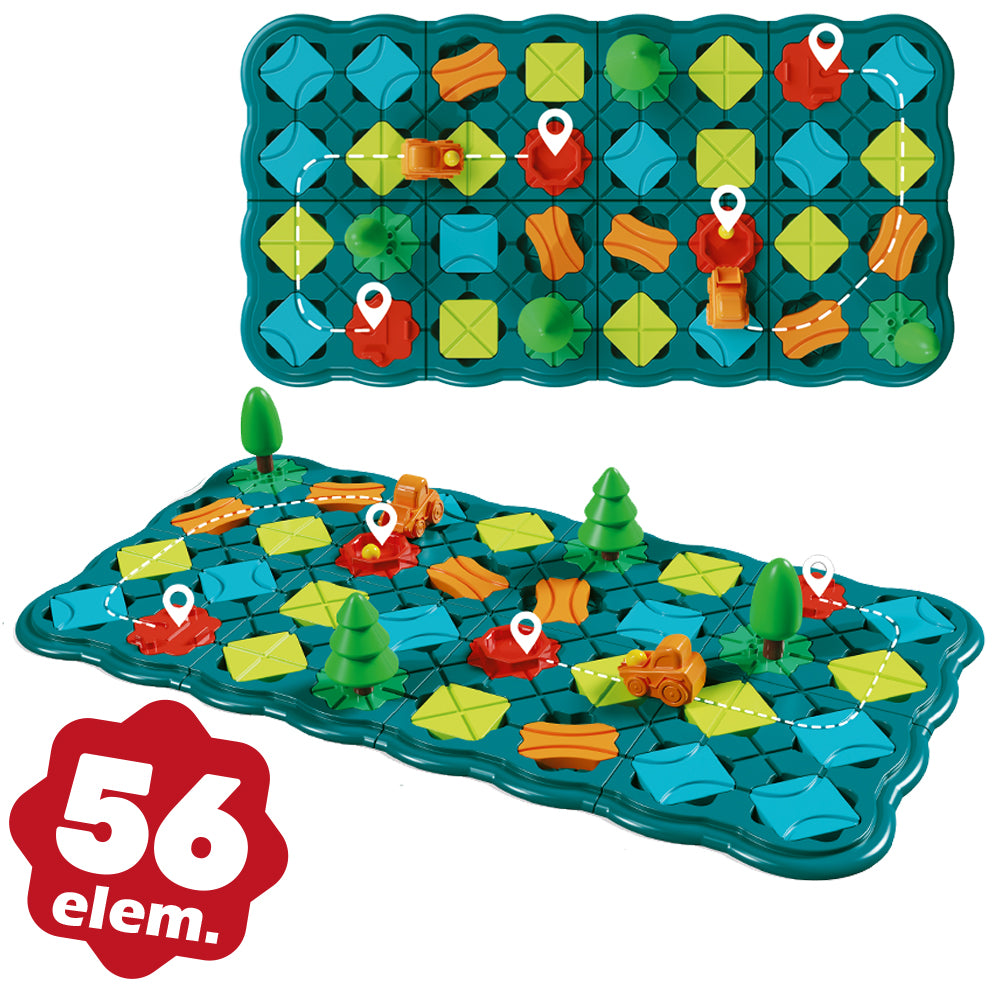 Tor - Labirynt gra logiczna z autkami - 56 elementów – niebieskazyrafa