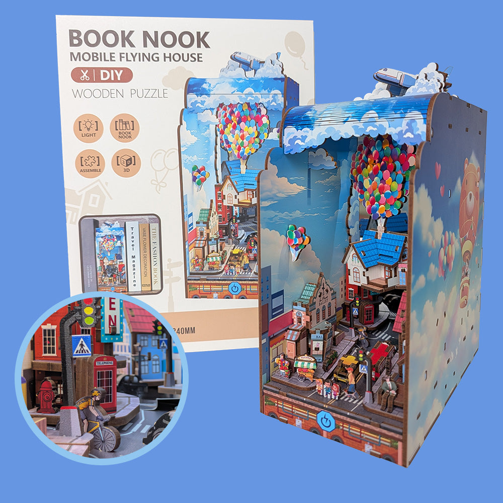 Książkowy Zakątek - Book Nook ze światełkiem Latający Domek
