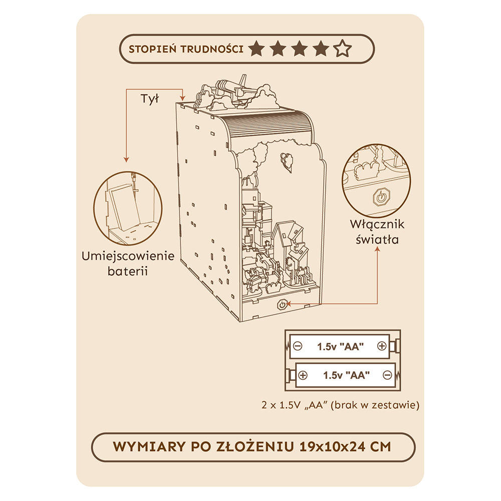 Książkowy Zakątek - Book Nook ze światełkiem Latający Domek