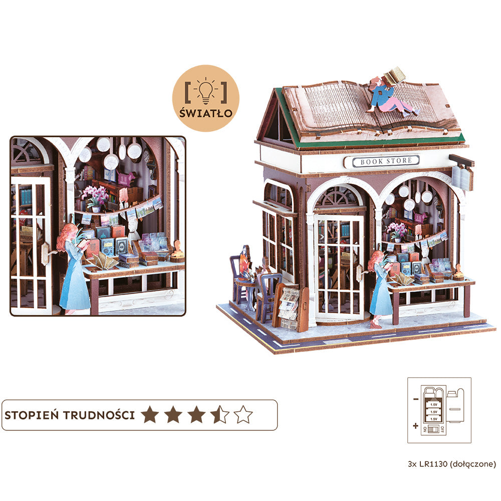 Uliczny Zakątek 3D z oświetleniem Księgarnia – 148 elementów