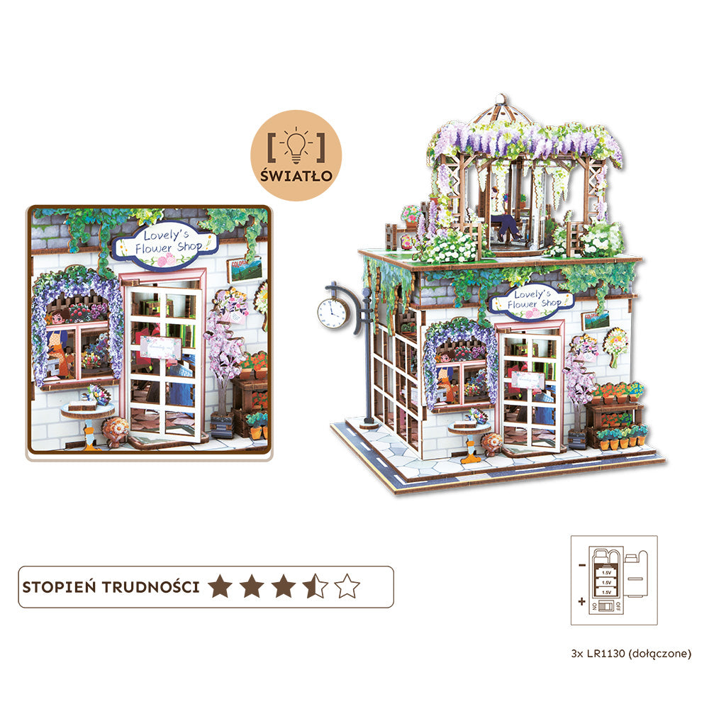 Uliczny Zakątek 3D z oświetleniem Kwiaciarnia - 243 elementów