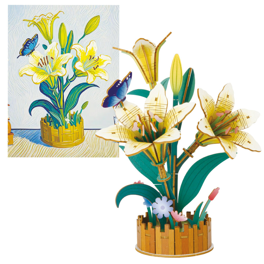 Drewniane puzzle 3D – Lilie w doniczce