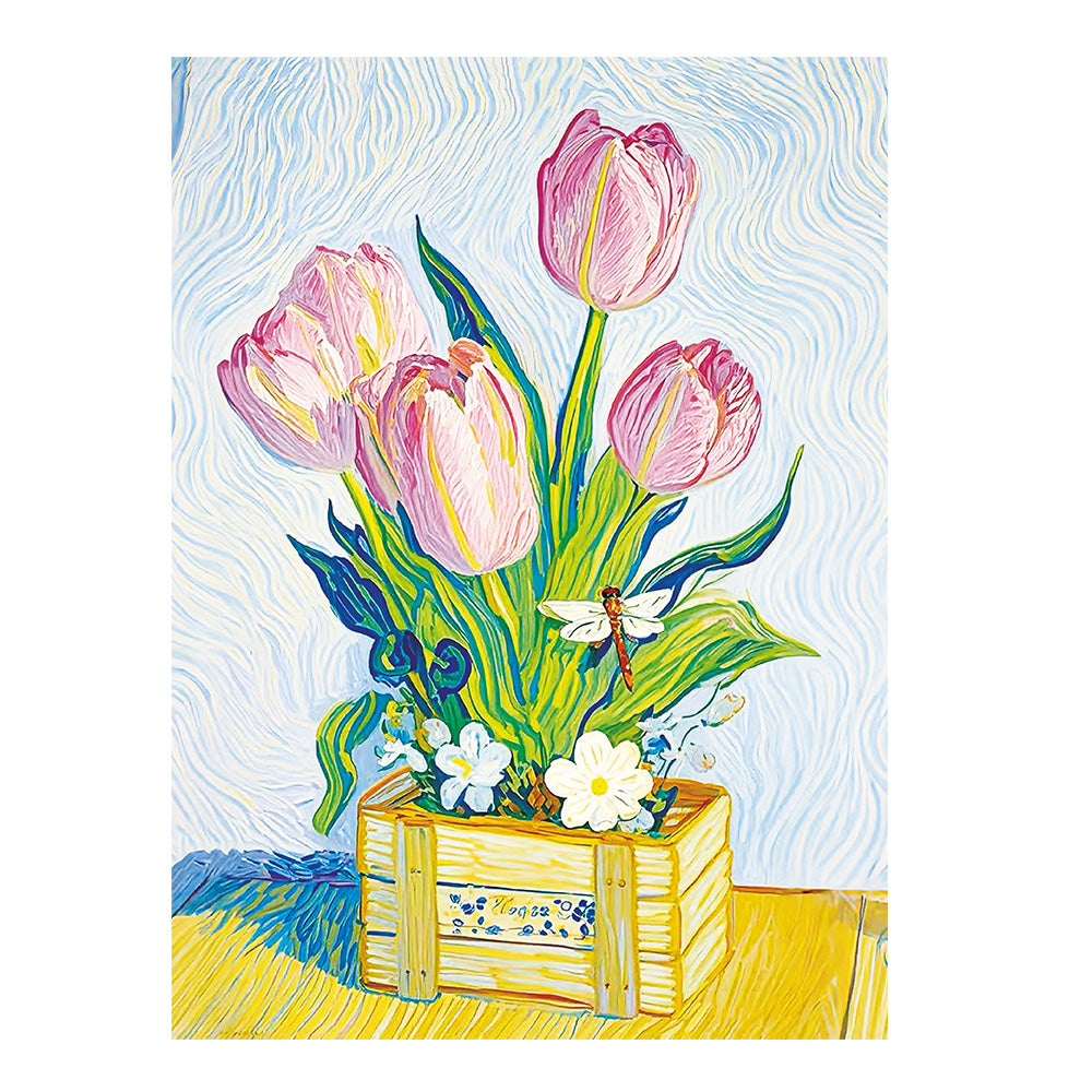 Drewniane puzzle 3D – Tulipany w skrzynce