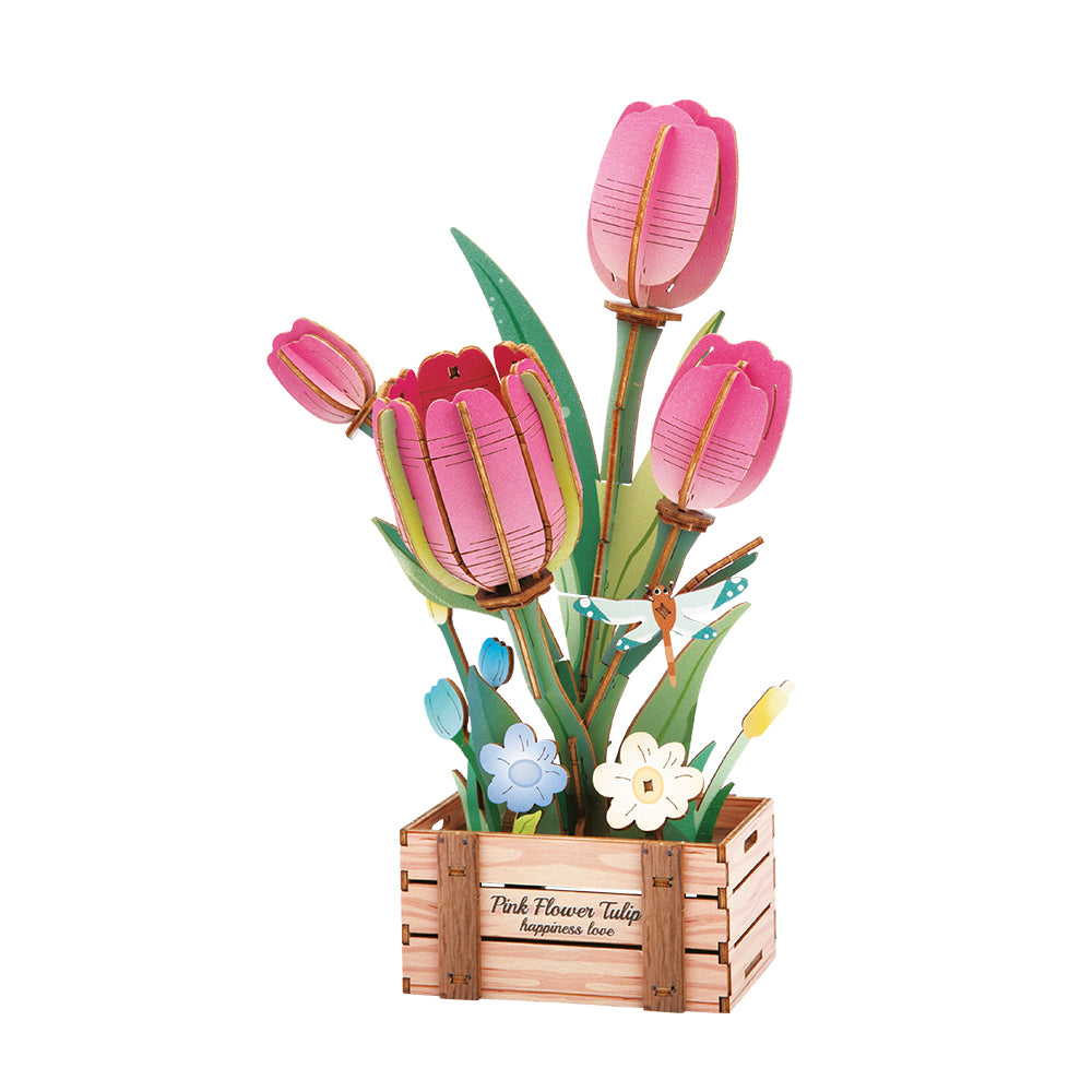 Drewniane puzzle 3D – Tulipany w skrzynce