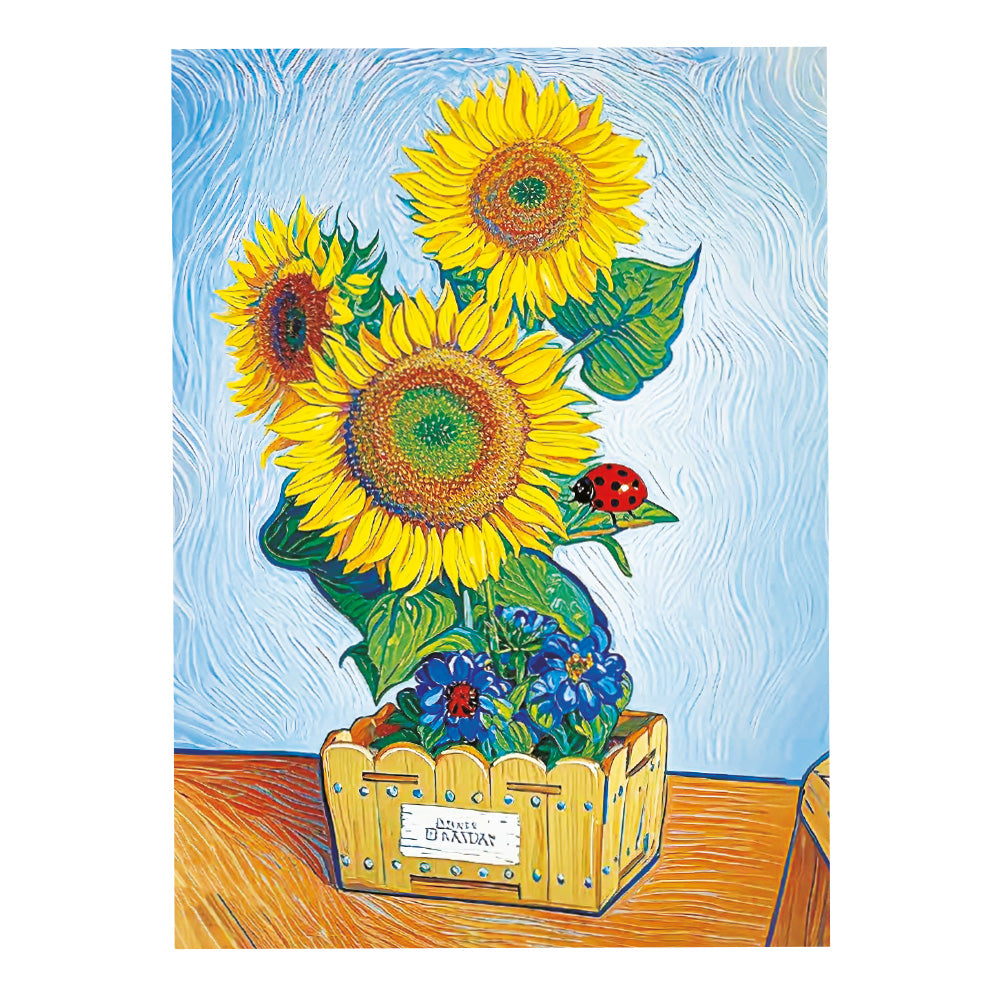 Drewniane puzzle 3D – Słoneczniki w skrzynce