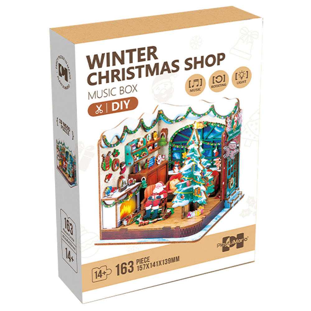 Drewniane puzzle ze światełkami i pozytywką - Dom Świętego Mikołaja