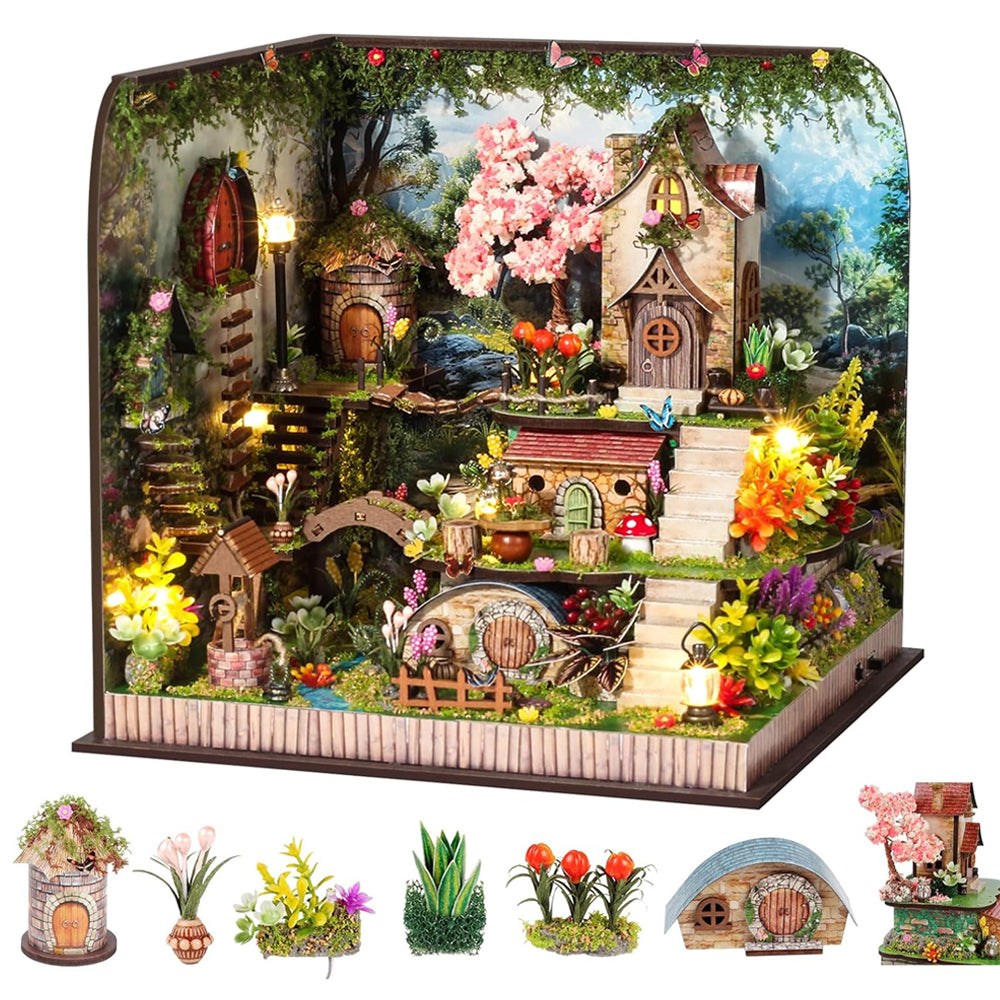 Drewniany miniaturowy domek leśnej wróżki – 146 elementów