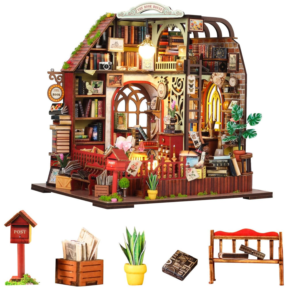 Drewniana miniaturowa biblioteka – 139 elementów