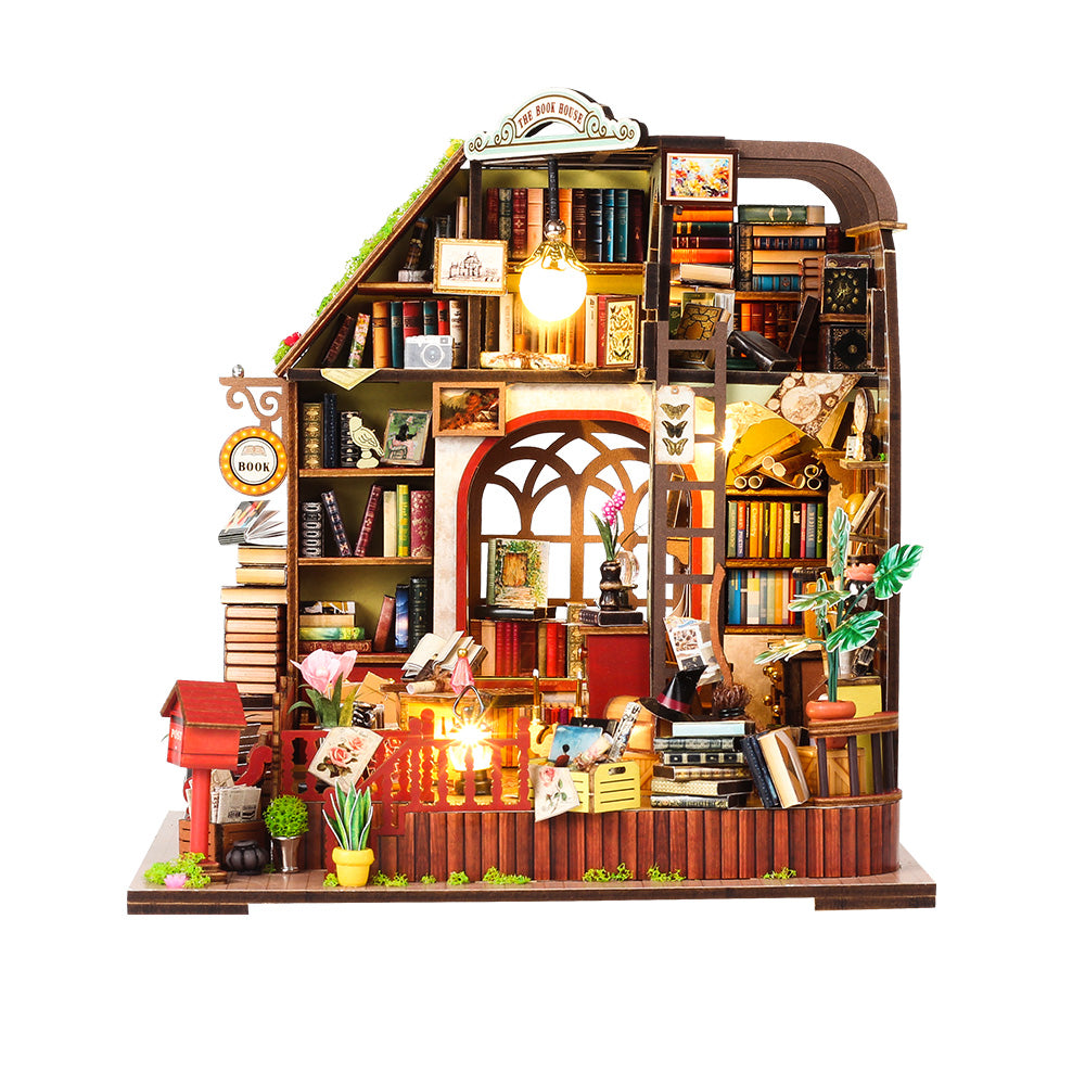 Drewniana miniaturowa biblioteka – 139 elementów