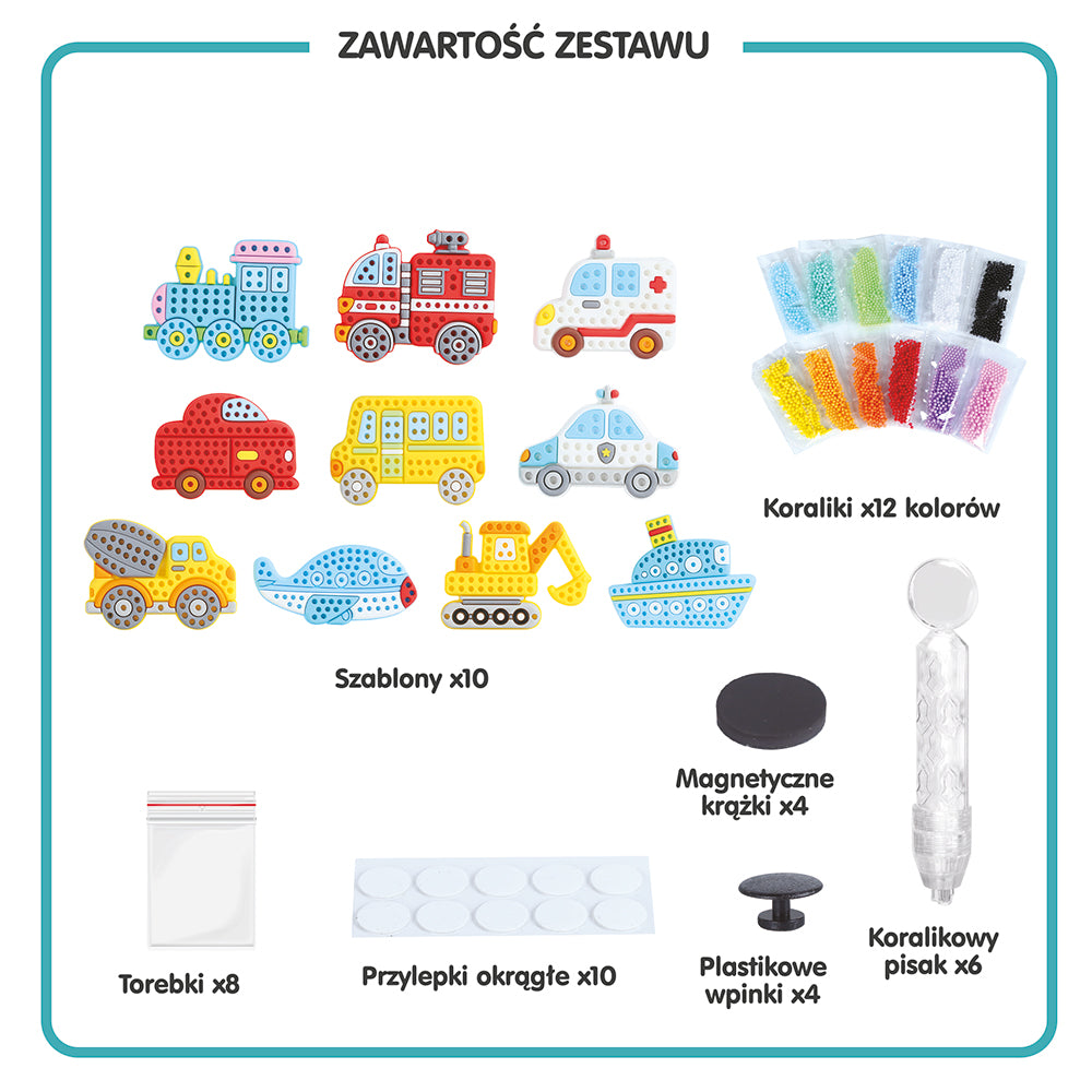 Zestaw kreatywny Koralikowy Pisak - Pojazdy